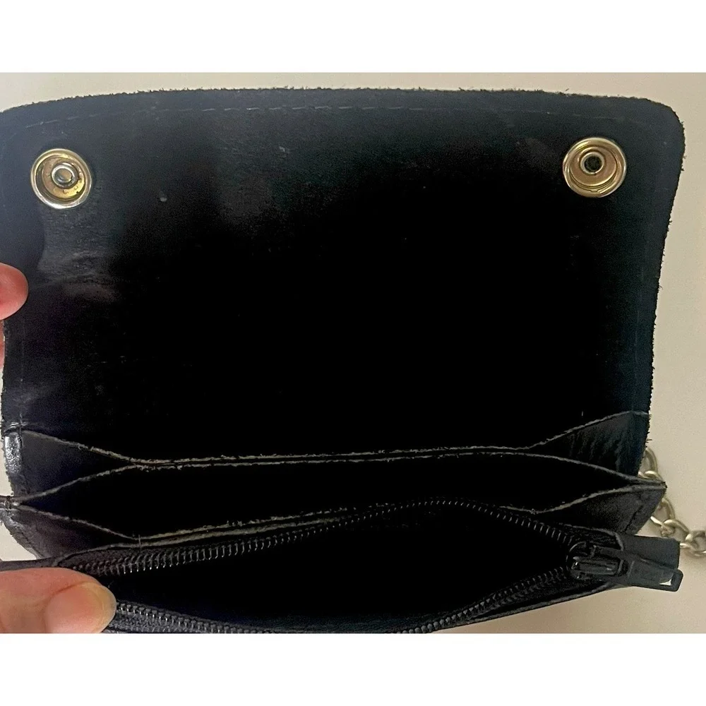 Black Genuine Leather Biker Chain Wallet Motorcycle Belt Loop‎ Silver 13